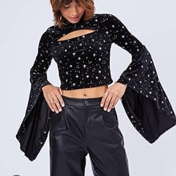 Cider Tops - Cider Black Starry Bell Sleeve Top
